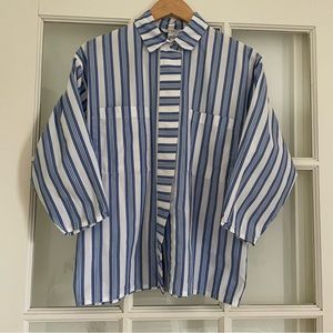 Christian Dior vintage blue white striped button up shirt 100% cotton Medium M
